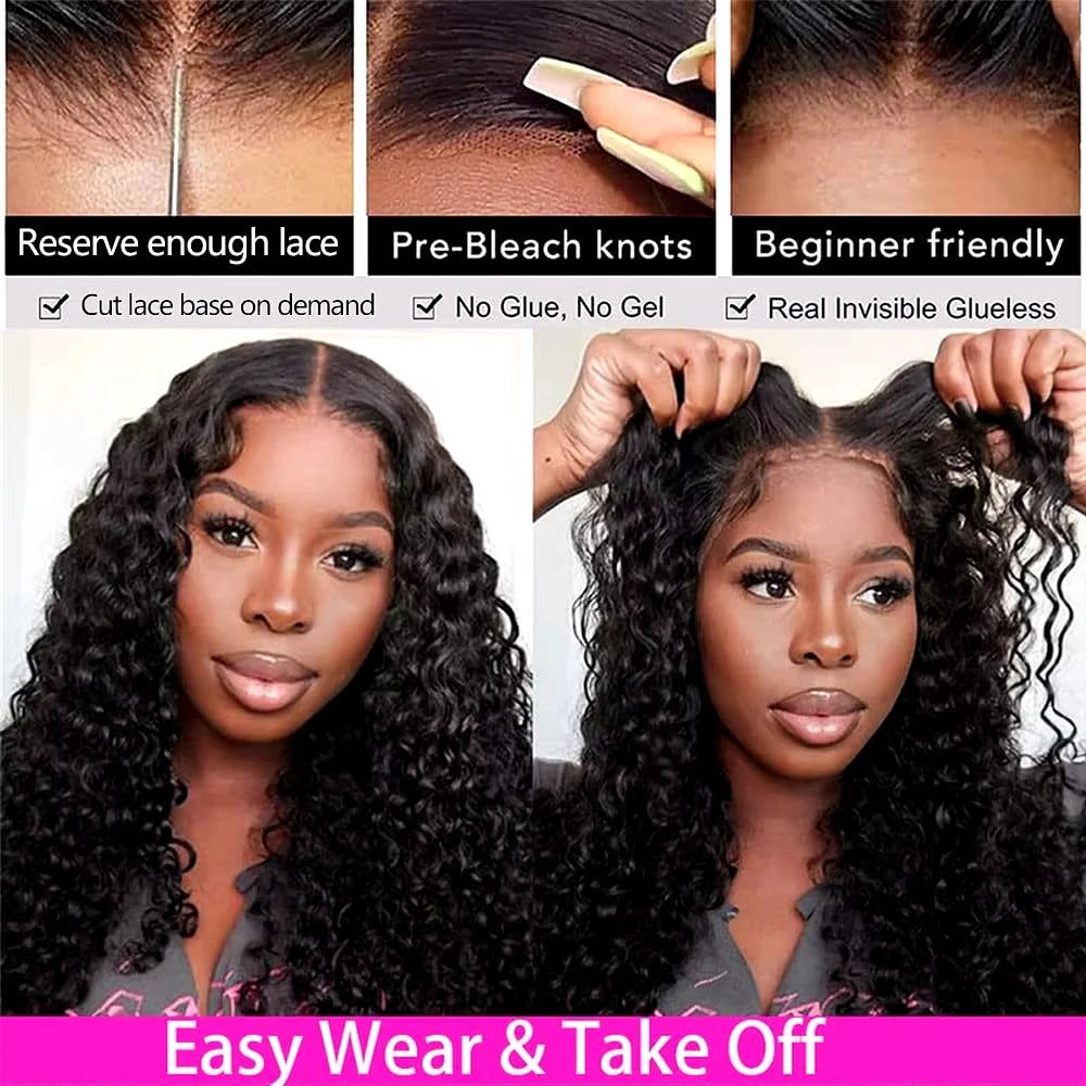 200% Density Glueless HD Lace Wig – Deep Wave Human Hair