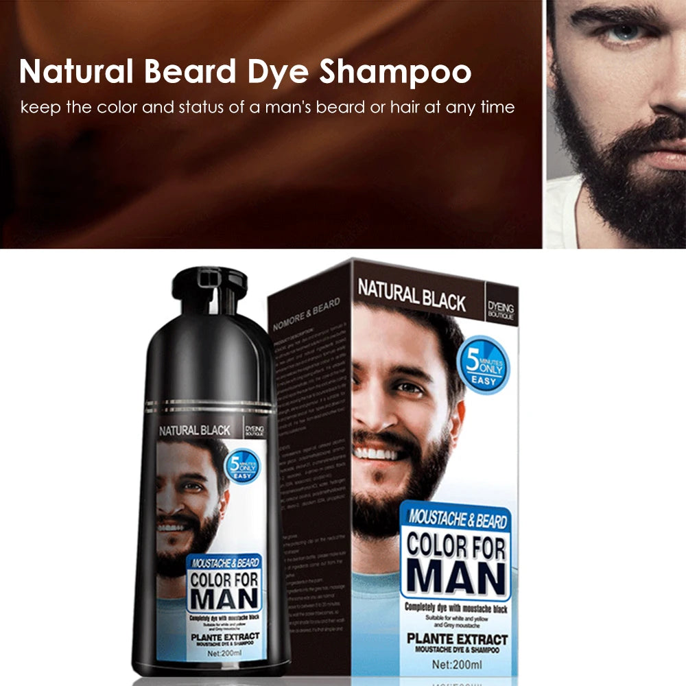 Long-Lasting Beard Dye Shampoo – 200ml, Grey & White Hair Coverage