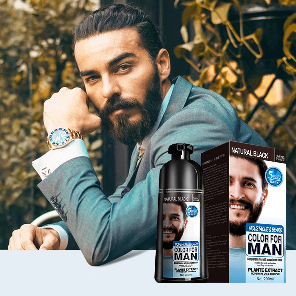 Long-Lasting Beard Dye Shampoo – 200ml, Grey & White Hair Coverage