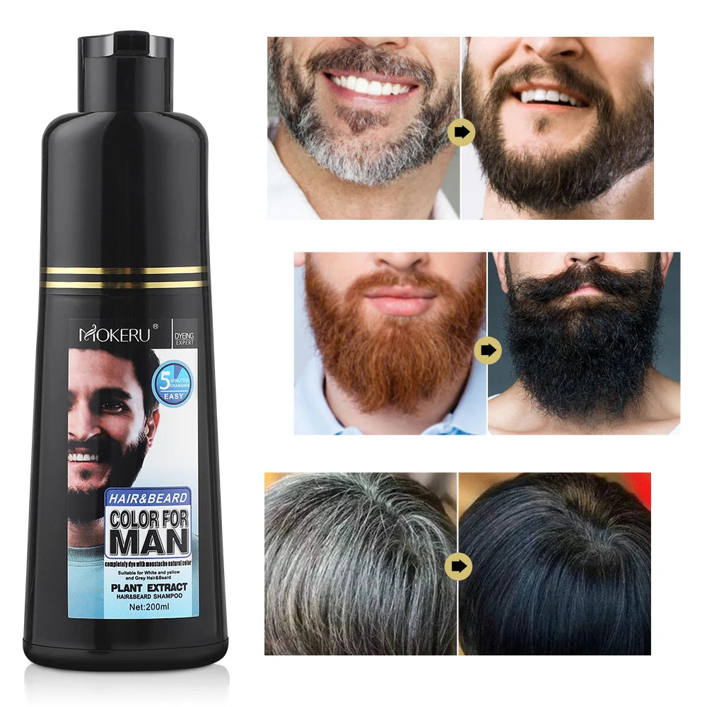 Long-Lasting Beard Dye Shampoo – 200ml, Grey & White Hair Coverage