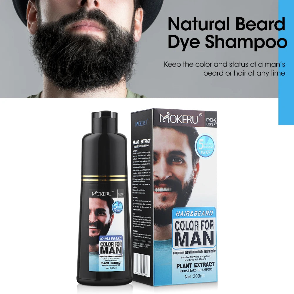 Long-Lasting Beard Dye Shampoo – 200ml, Grey & White Hair Coverage