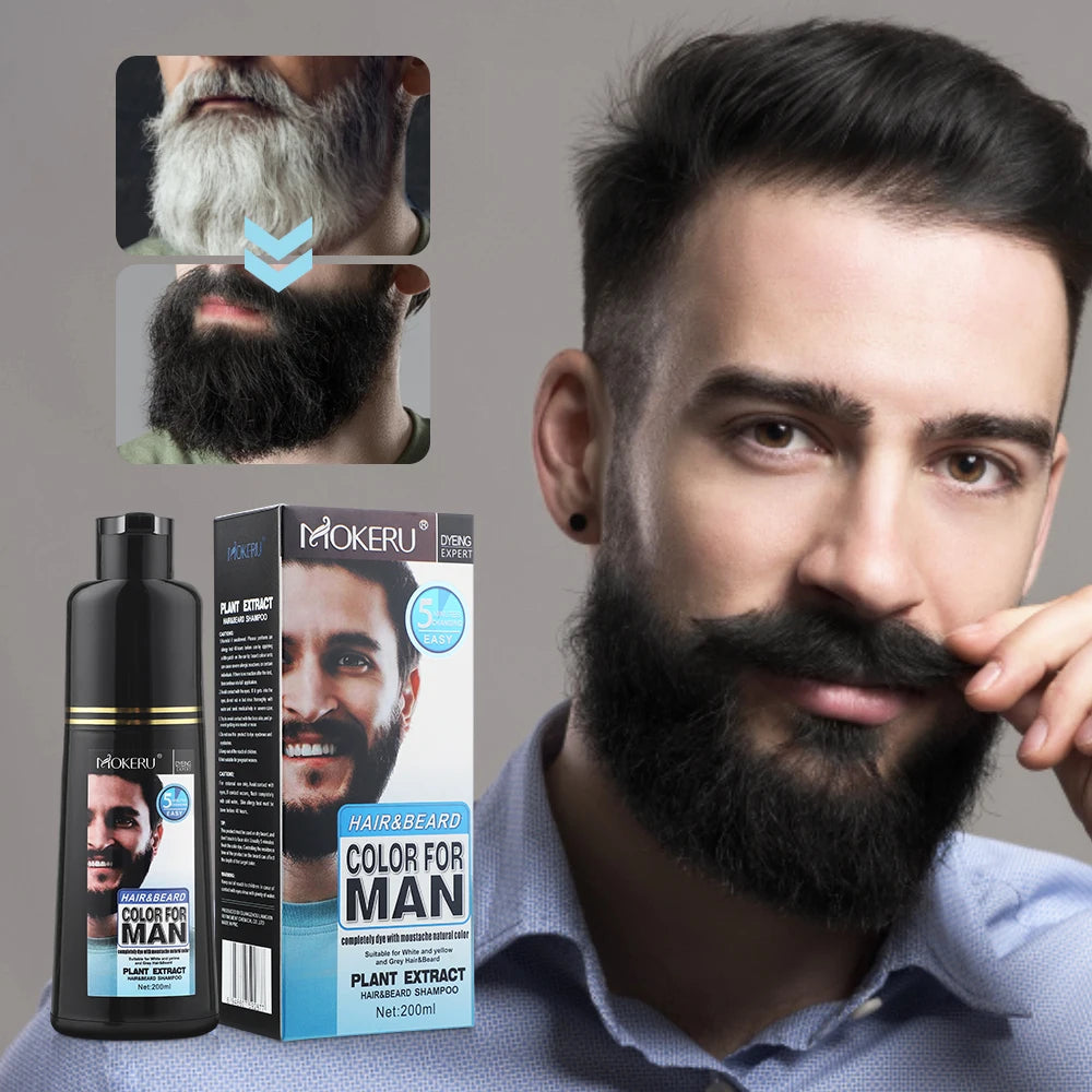 Long-Lasting Beard Dye Shampoo – 200ml, Grey & White Hair Coverage