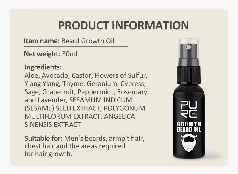 PURC Beard Oil – 5-Piece Growth & Grooming Set for Men